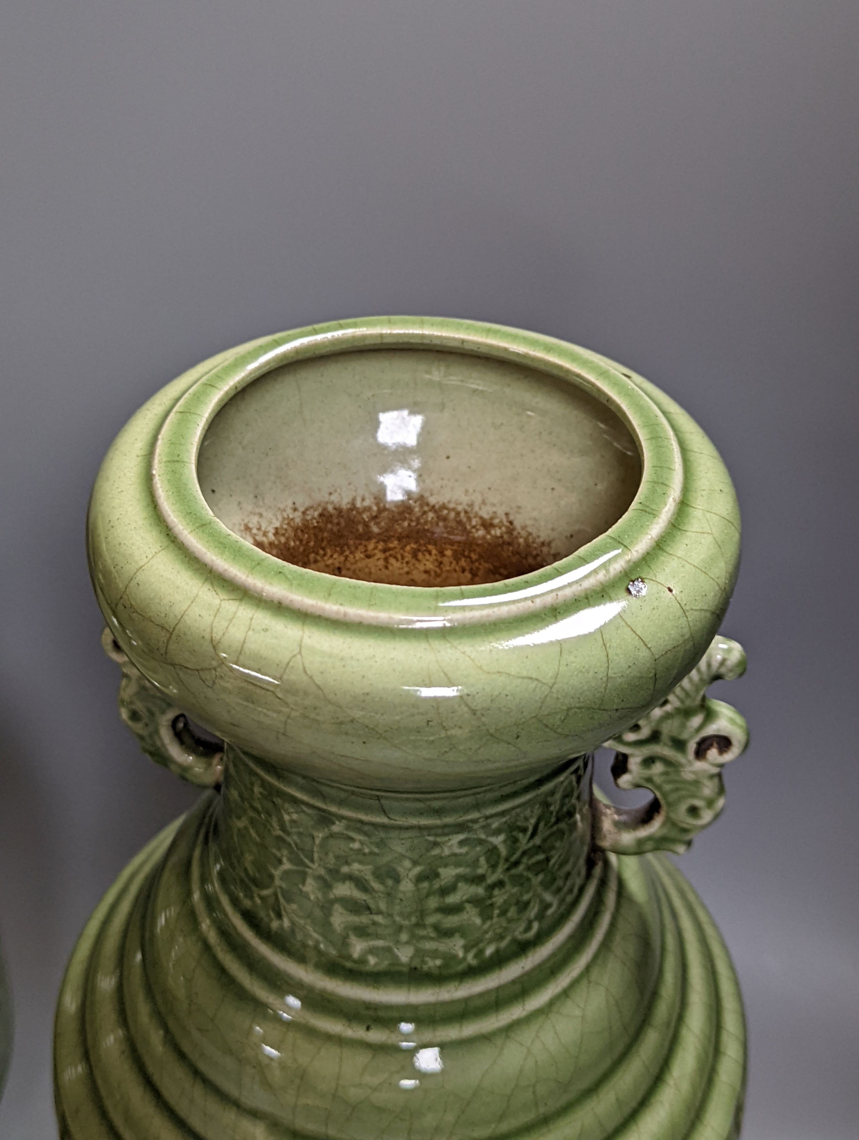 A pair of Chinese celadon glazed vases 35cm